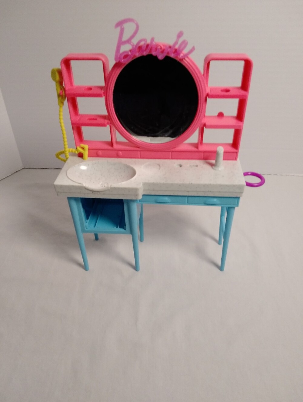 Barbie Pink & Light Blue Vanity Sink Playset with Yellow Phone